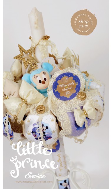 Lumanare de botez pentru baieti cu jucarie de plus Mickey Mouse, 65x4 cm, Royal blue  9